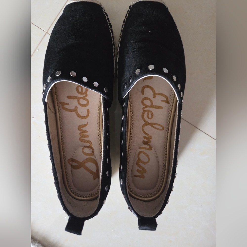 Sam Edelman Black Suede Koda  Espadrille Flats with Studded Detail, Sz 7.5 - Picture 5 of 6